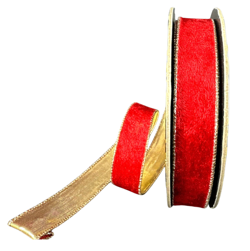 1"X10Y Lush Velvet/Metallic Back (Red/Gold)
