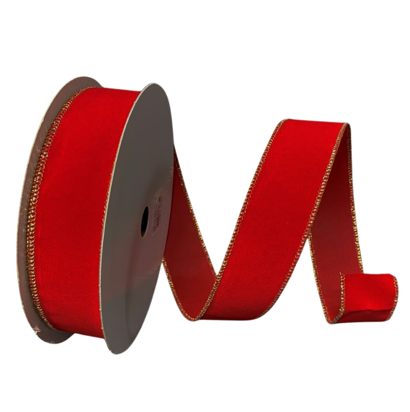 1.5"X50Y Red Velvet W/ Gold Edge