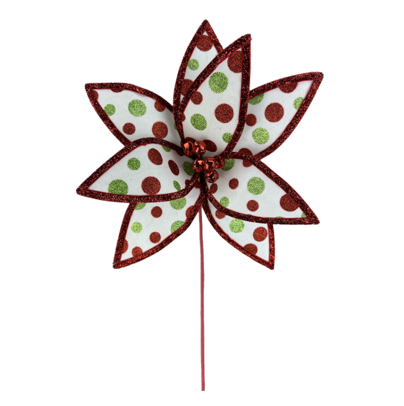 23" Polka Dot Poinsettia Stem (Red/Lime)