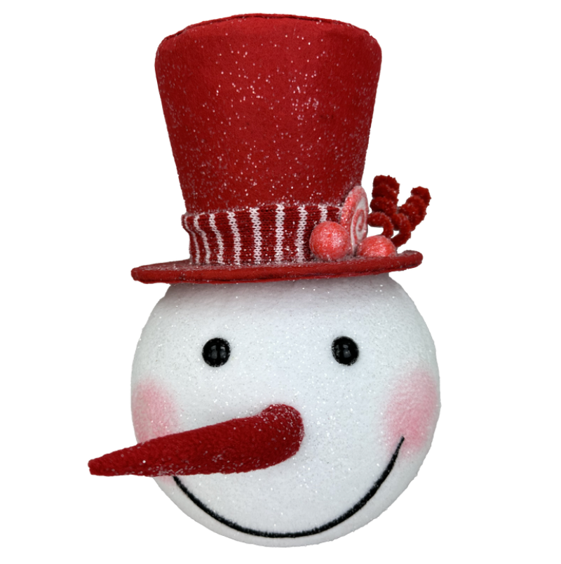 11" Ornament Snowman Head (Red/White)
