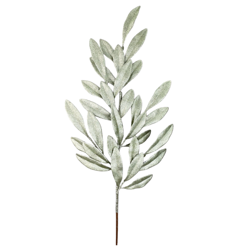 27" Glitter Laurel Leaves Spray (Mint)