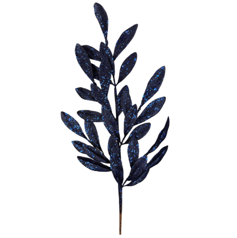 27" Glitter Laurel Leaves Spray (Navy Blue)