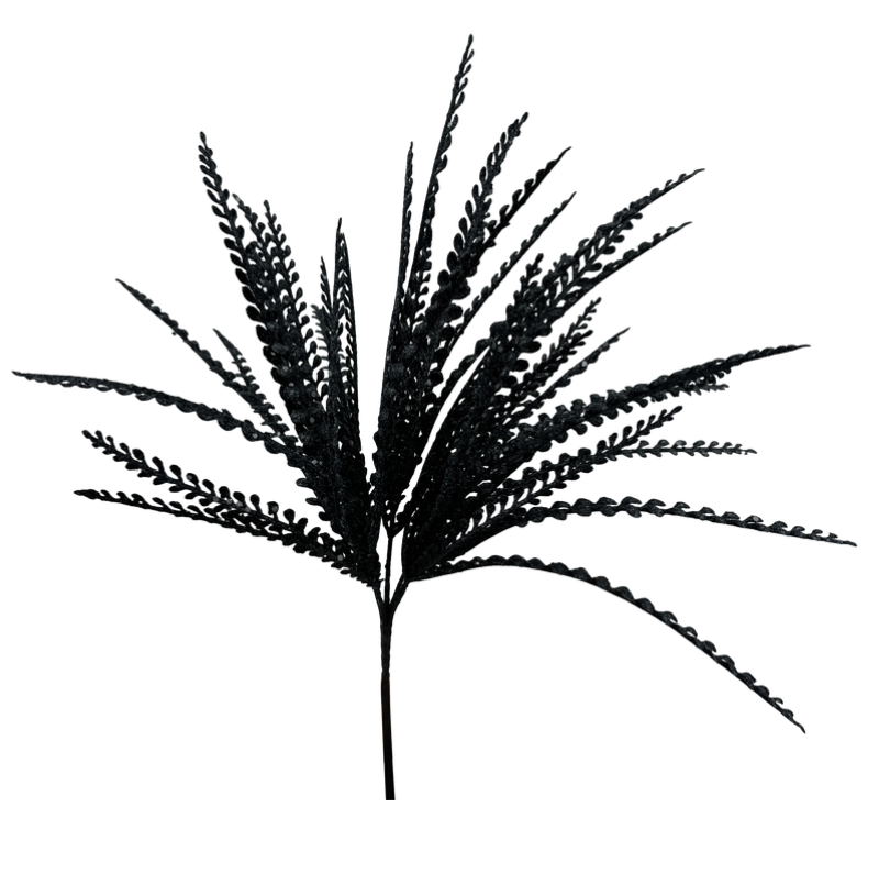 16" Glitter Plastic Leaves Button Fern Beaded Grass Bush (Black)