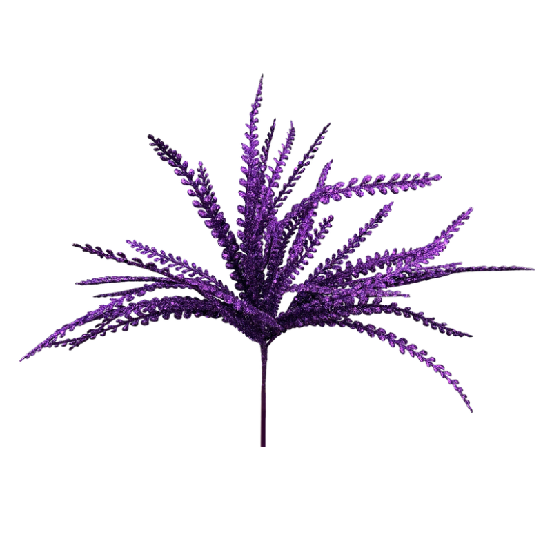 16" Glitter Plastic Leaves Button Fern Beaded Grass Bush (Purple)