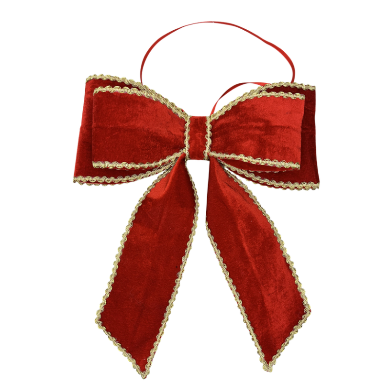 12" Velvet Gold Trim Bow (Red/Gold)