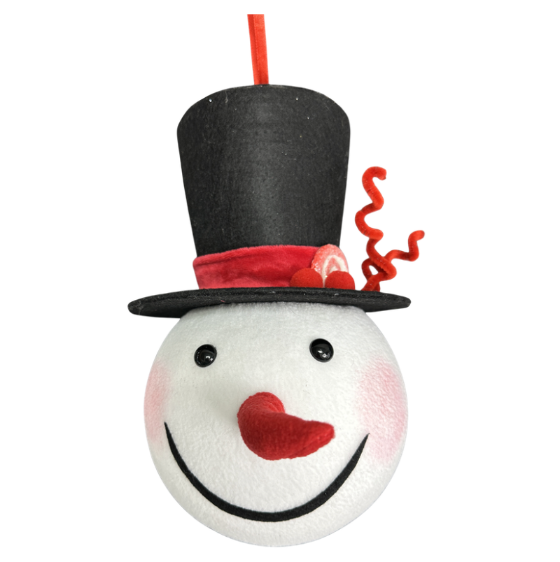 11" Ornament Snowman Top Hat (Black/Red)