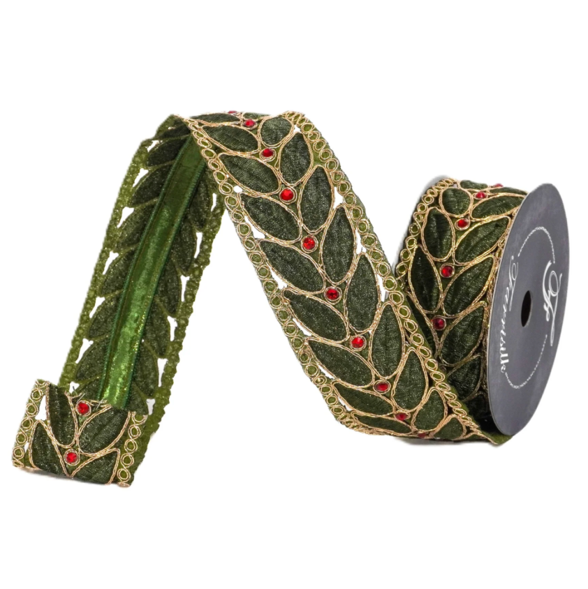 2.5"X5YD Laurel Leaf Lace (Gold/Olive) Farrisilk