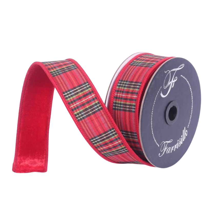 1.5"X10YD Plaid Plush (Red/Lime/Black) Farrisilk