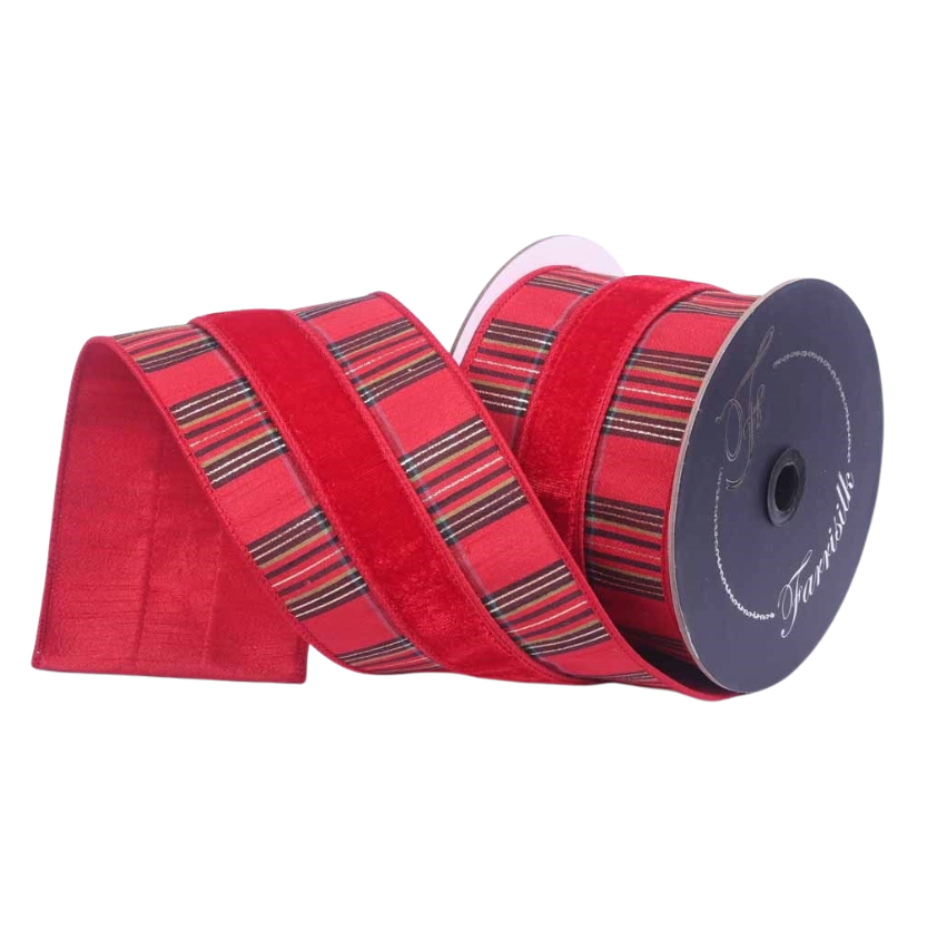 4"X10YD Plaid Plush (Red/Lime/Black) Farrisilk