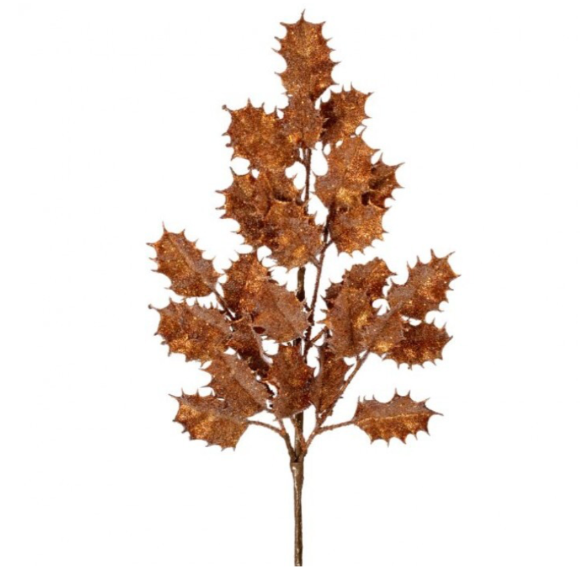 27" Glitter/Beaded Holly Spray (Copper)