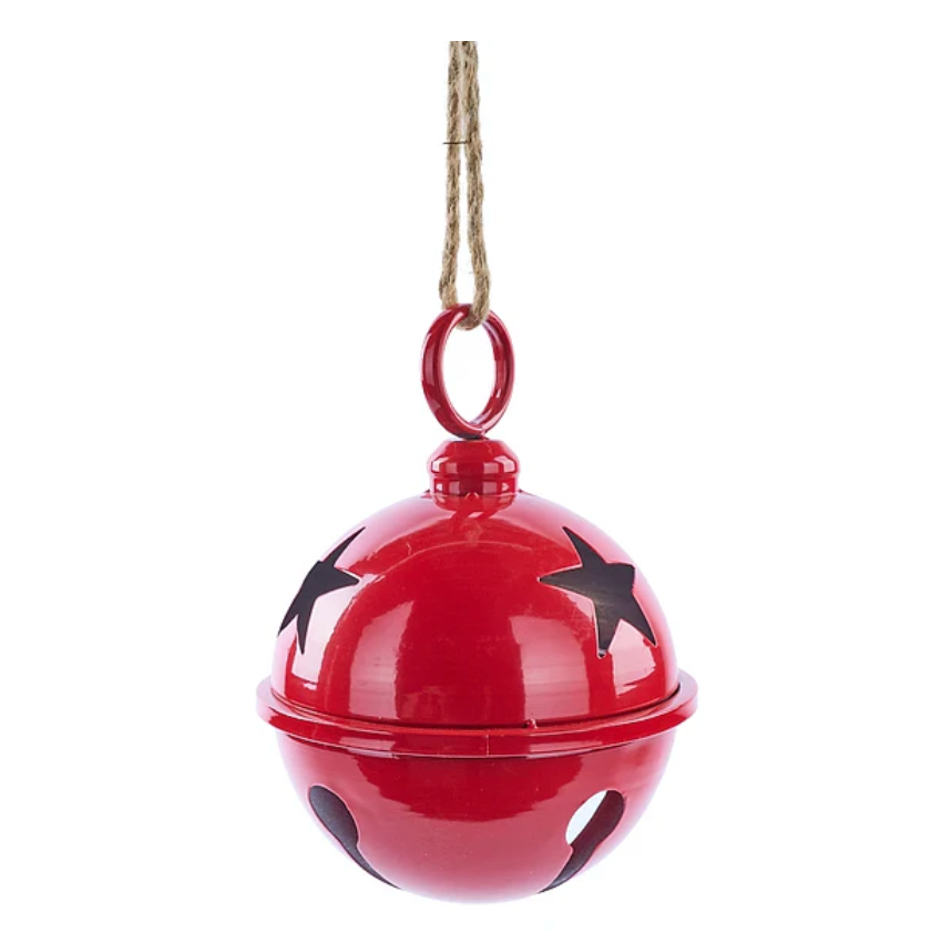 9"DIA TIN Jingle Bell W/Jute Rope (Shiny Red)