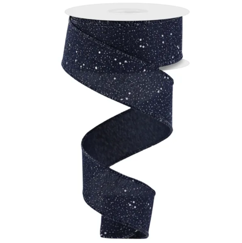 1.5" x 10yd Multi Snow Glitter On Royal (Navy Blue)