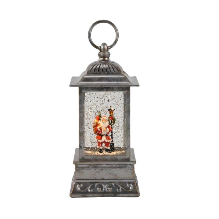 10.25"H Led Santa Lantern Snow Globe