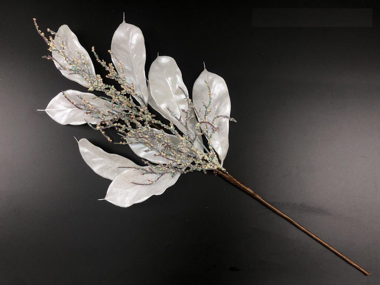 24" Magnolia Leaf Spray (White)