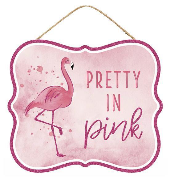 10.5"Lx9"H Pink Glitter Sign W/Jute
