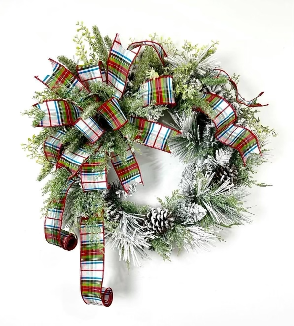 Winter Flocked Plaid Wreath TUTORIAL