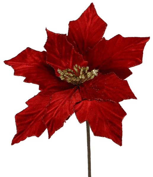 11"Dia Velvet Poinsettia On 18"L Stem