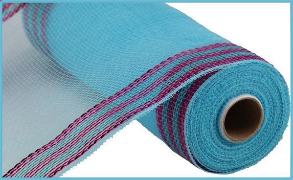 10.25"X10Yd Border Stripe Metallic Mesh (Turquoise/Hot Pink)