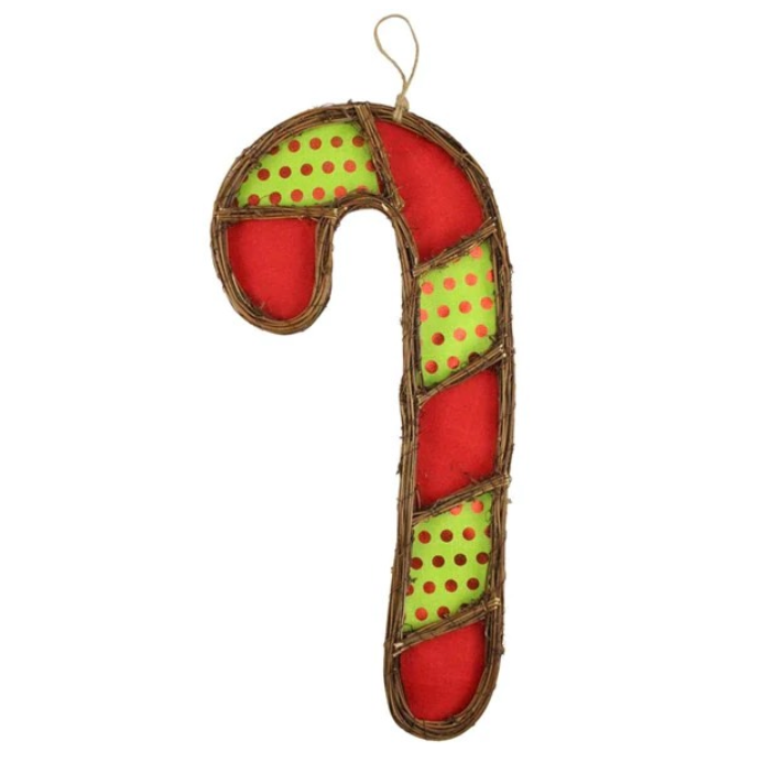 21"Hx8.5"L Vine/Fabric Candy Cane