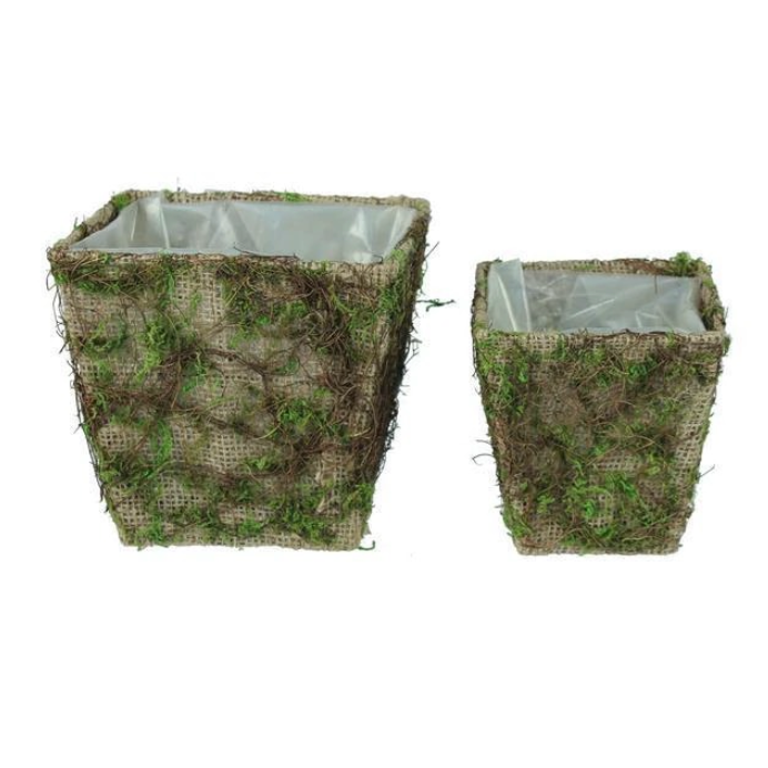 Square Burlap/Moss Planter (Set Of 2)