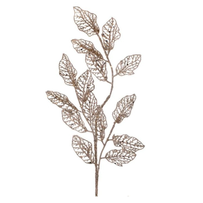 24" Glittered/Sequin Vein Leaf Spray