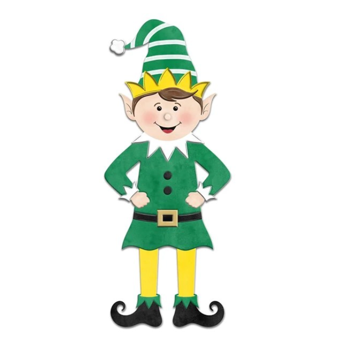 13.5”Lx5.5”H Metal/Embossed Elf