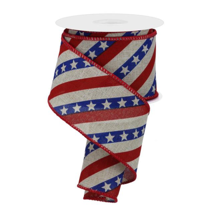 2.5"X10yd Diagonal Stripes W/Stars