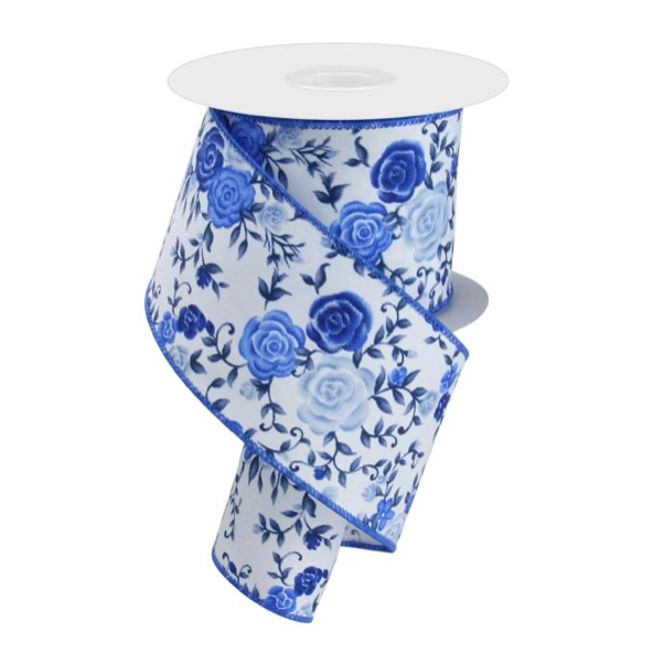 2.5"X10yd Mini Roses (Blue/White)