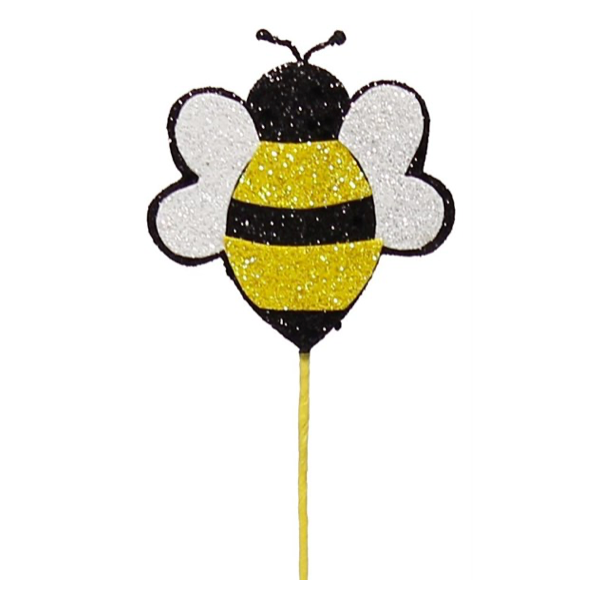 15.5"Oal Glitter Bumble Bee Pick