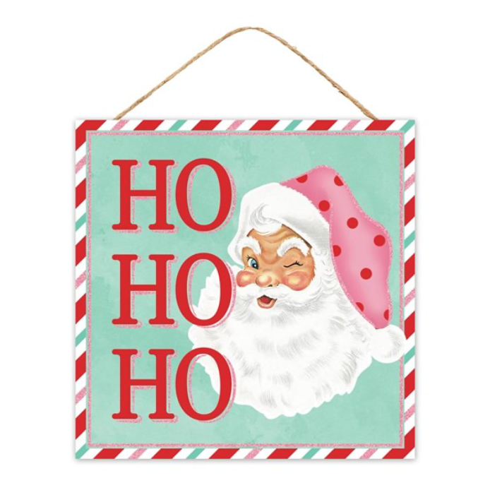 10"Sq Ho Ho Ho Retro Santa Sign