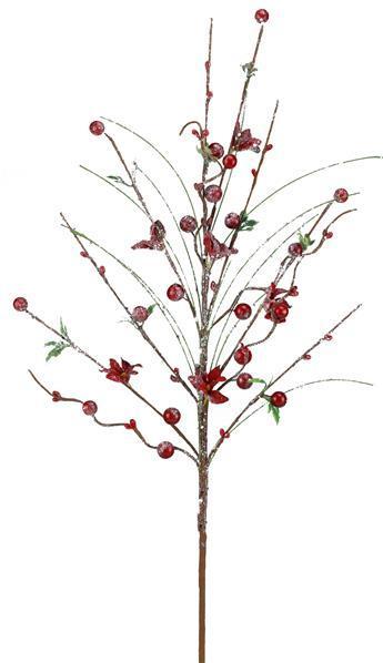 24"L Mini Poinsettia/Berry Spray