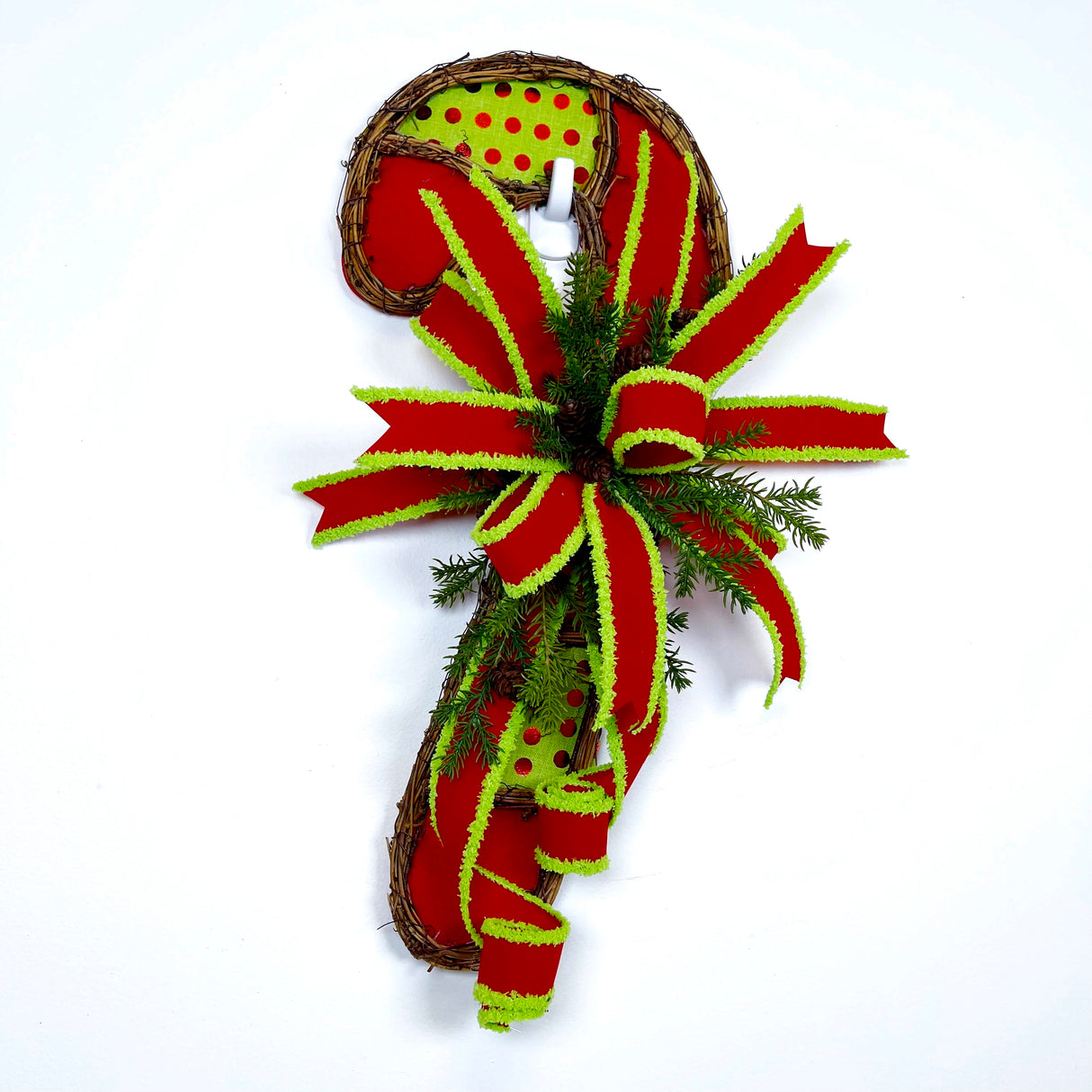 21"Hx8.5"L Vine/Fabric Candy Cane