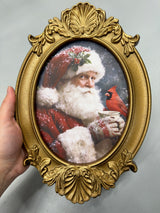 8X12" Gilded Frame Santa/Cardinal Art (Assorted, Purchase is for ONE)