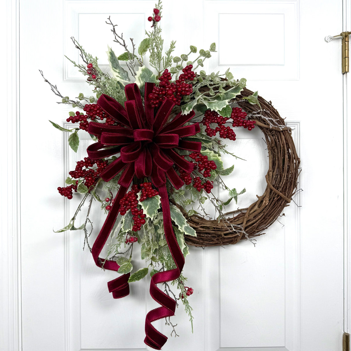 Burgundy Holly Berry Wreath (Completed Design)