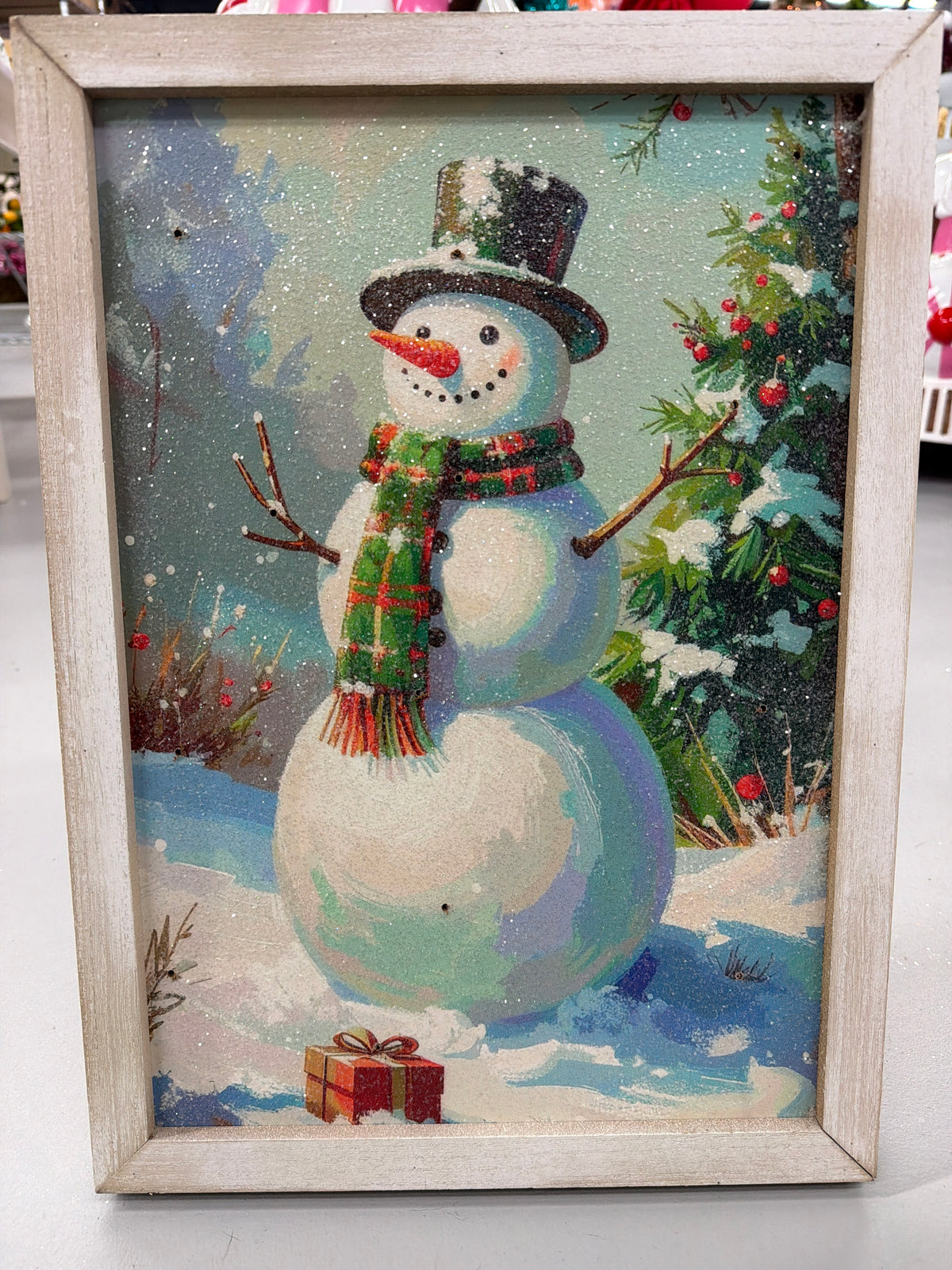 16" Framed Gift Beneath the Snowman Lit Print