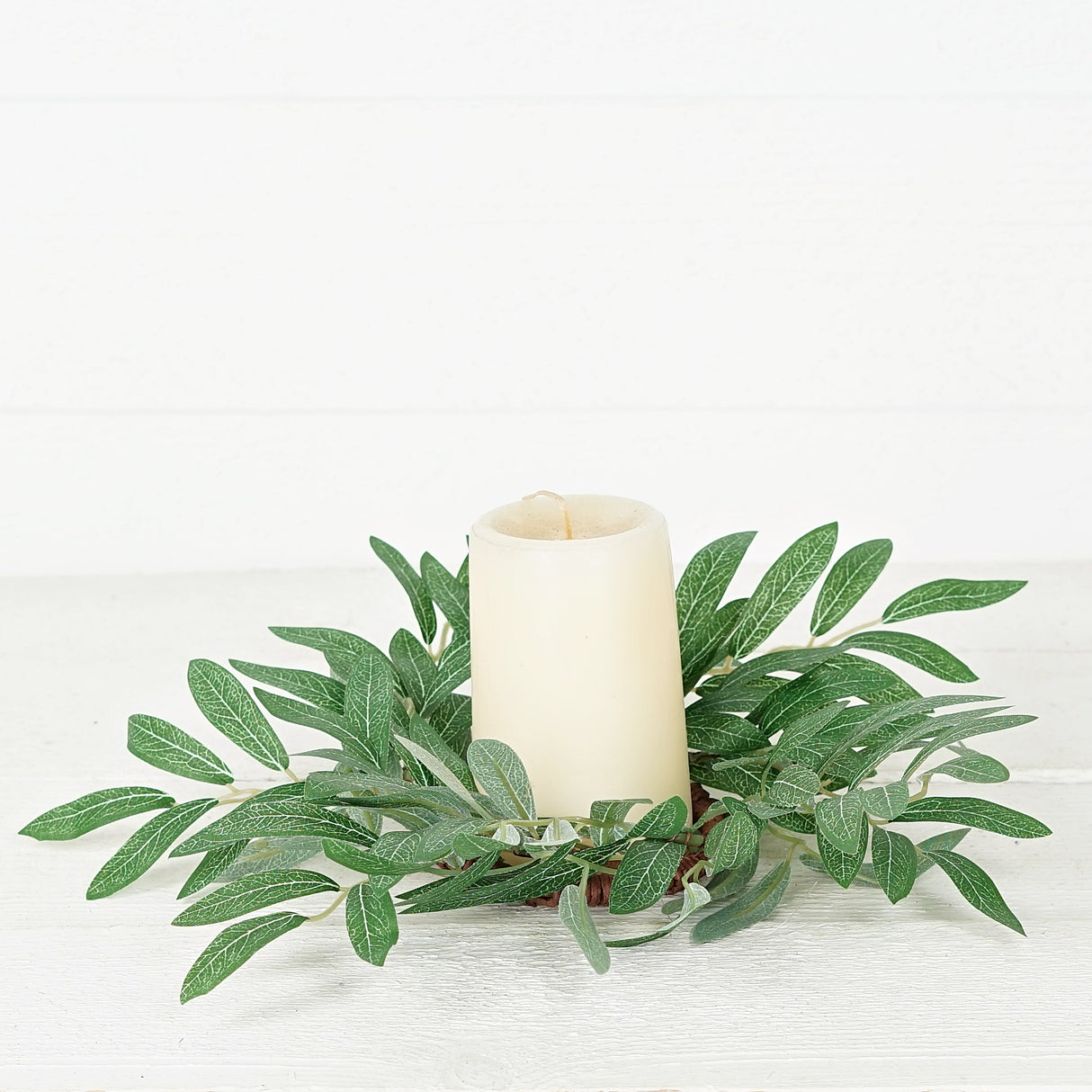 12" Olive Leaf Candle Ring Wreath (3.5" center)