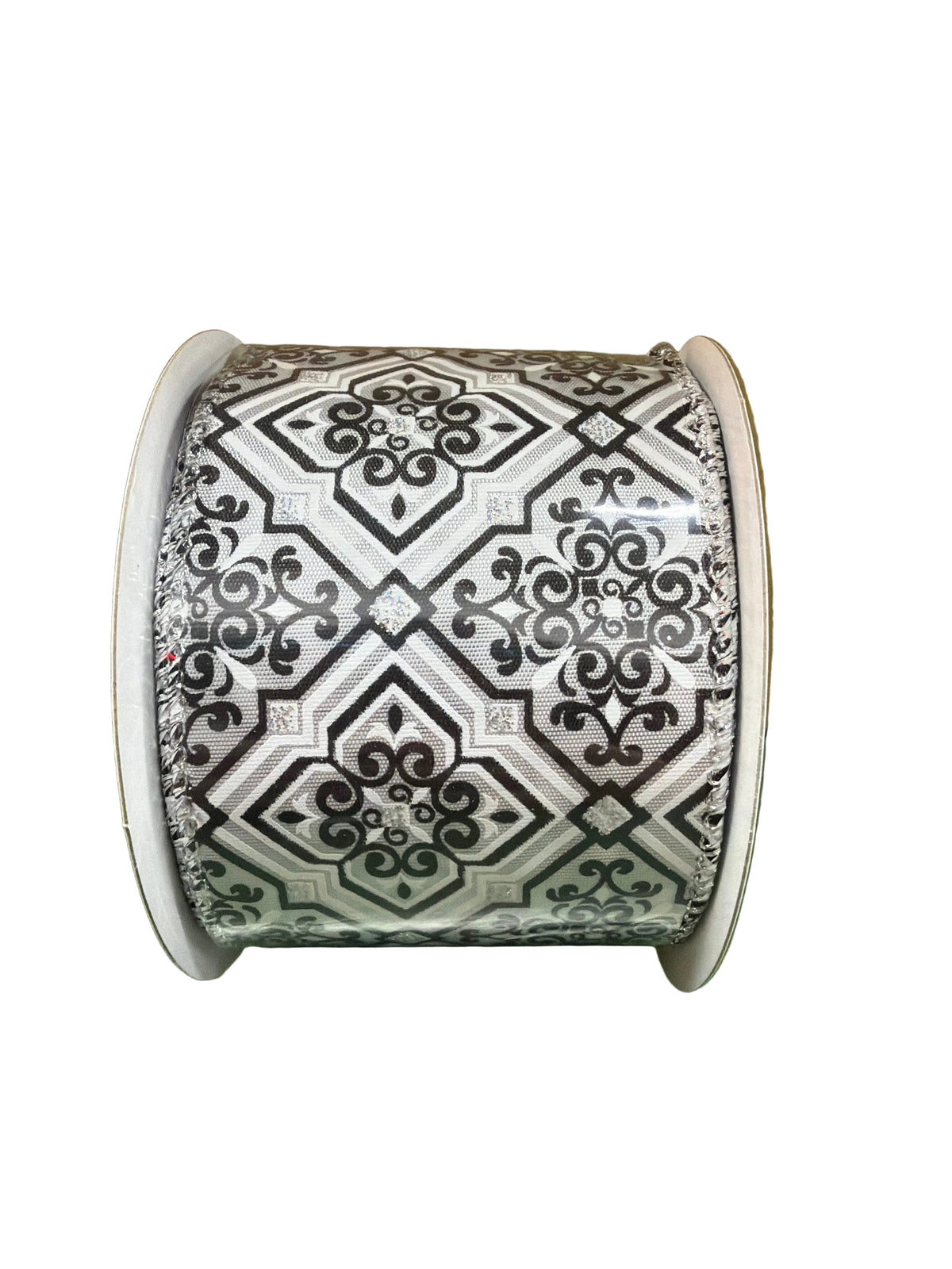 2.5” Black And Silver Damask Ribbon