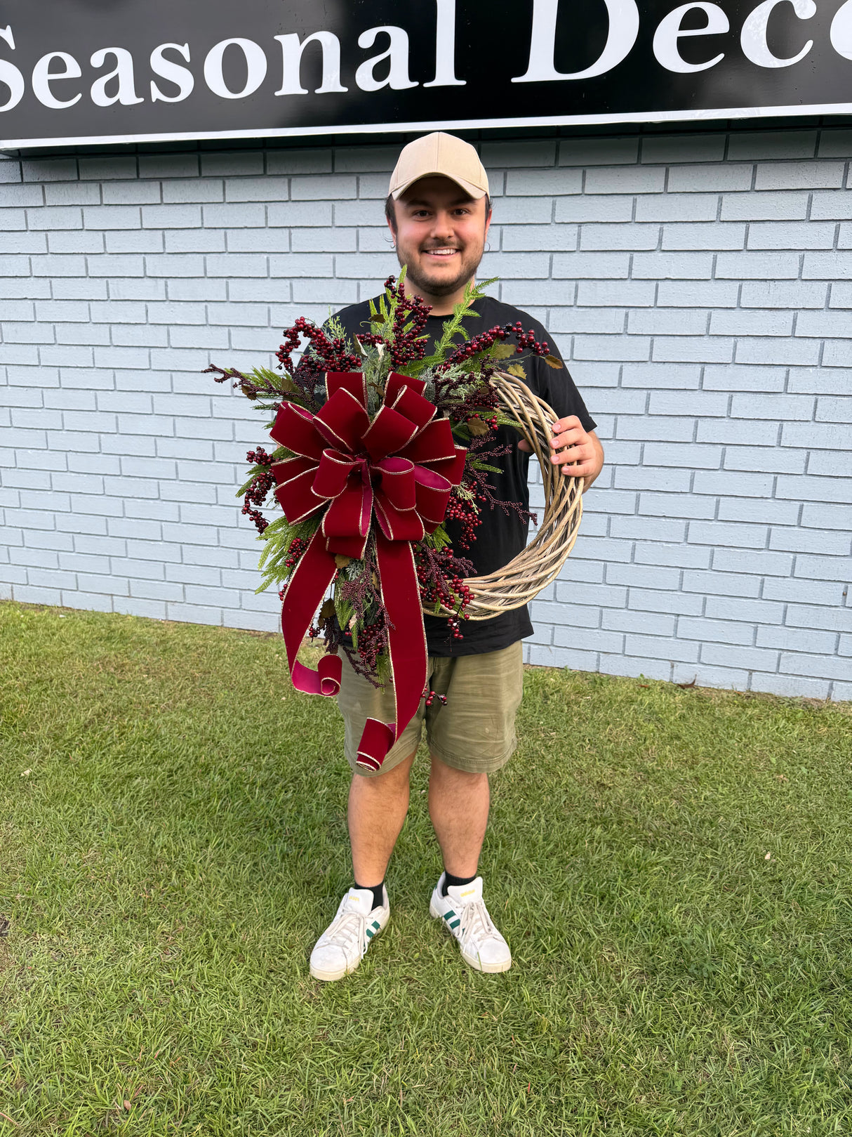 Burgundy Berry Norfolk Pine Christmas Wreath