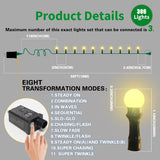 49FT 300LED 9mm Frosted Globe String Lights With Multi Function (Green Wire, Warm White)