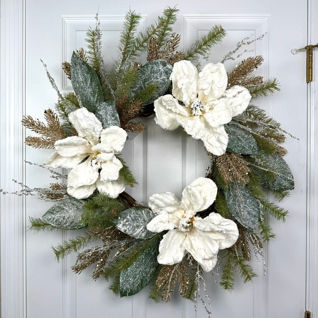 Snowy Glitter Magnolia Wreath