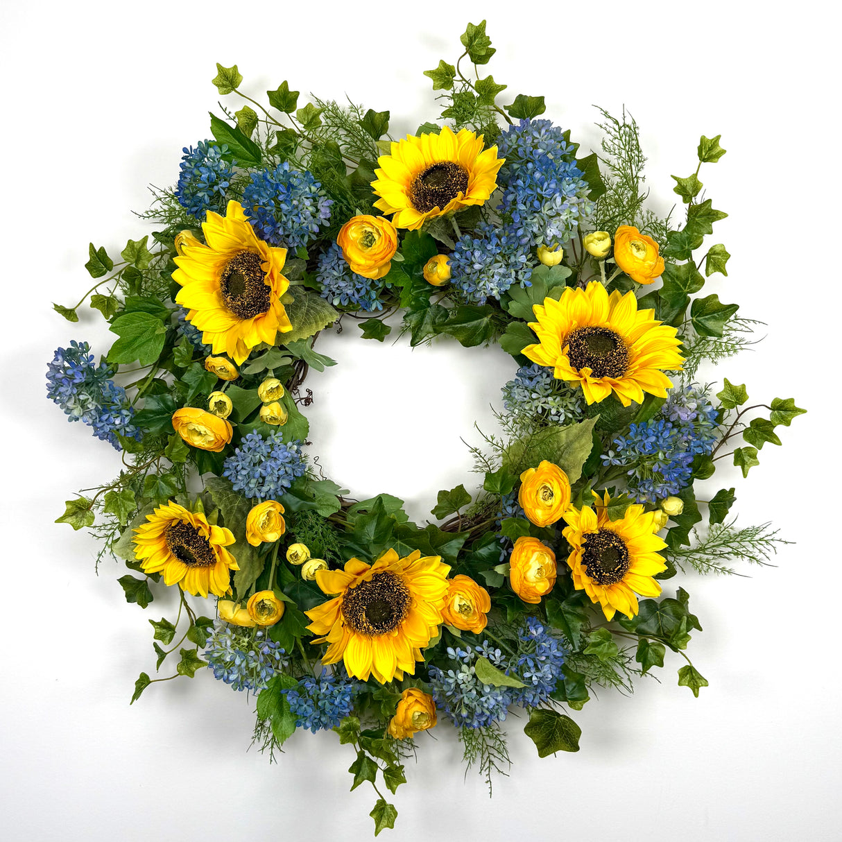 Sunflower Ivy Hydrangea Wreath (Completed Design)