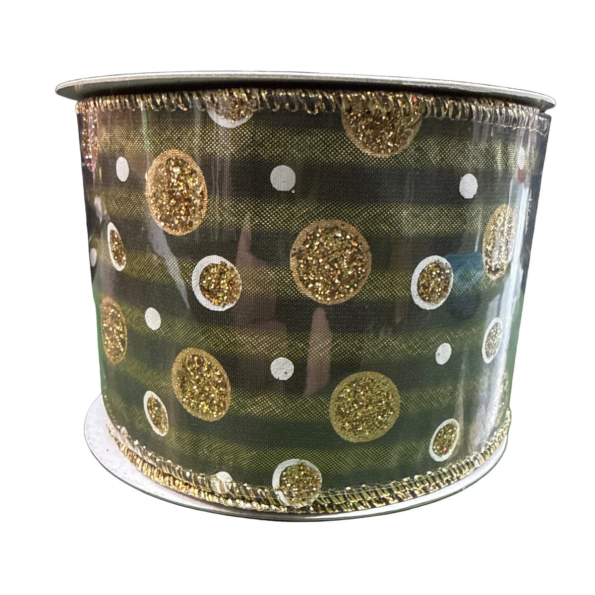 2.5” Moss Green and Gold Dot Ribbon