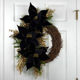 Black & Gold Poinsettia Wreath Kit