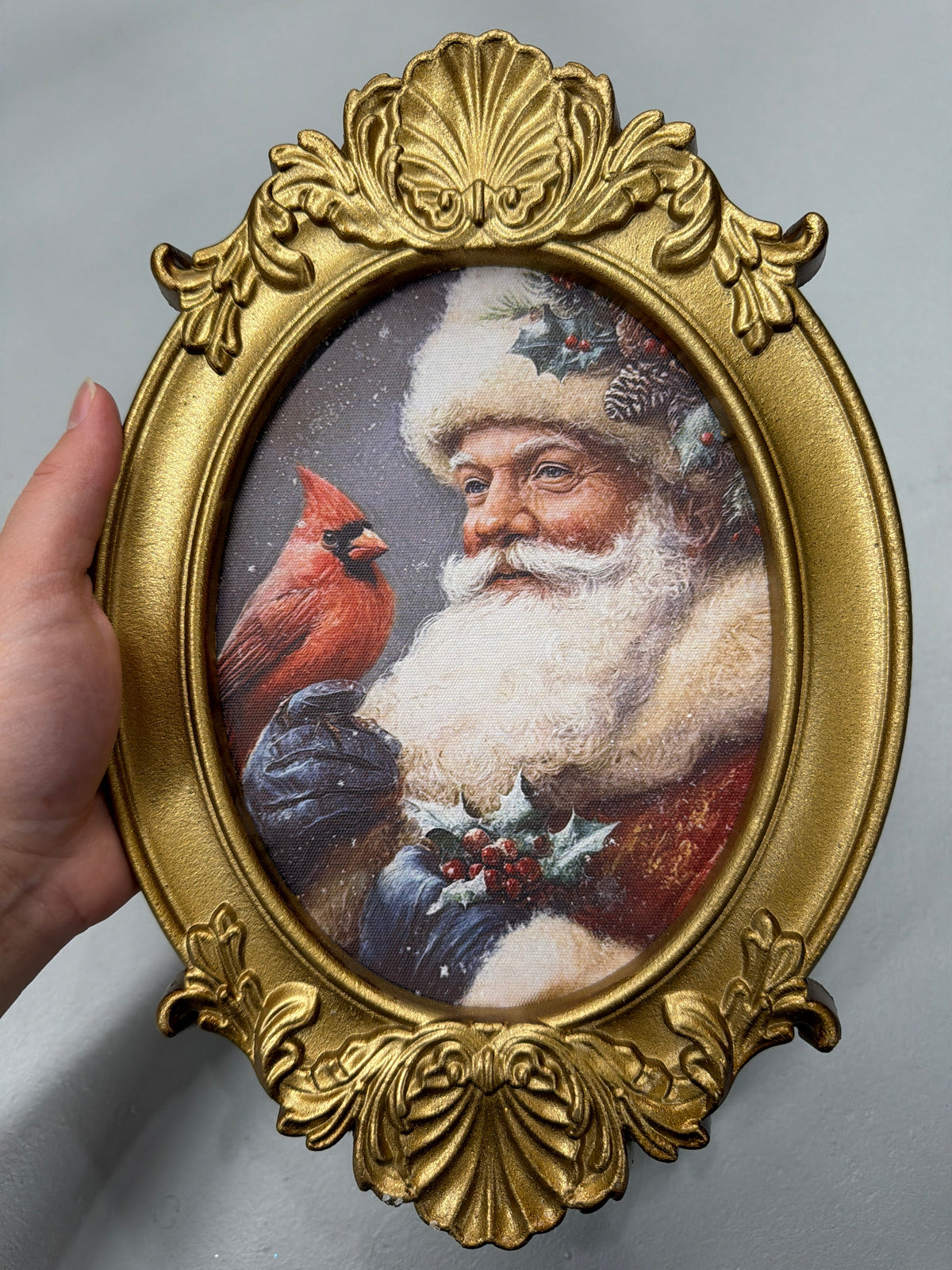 8X12" Gilded Frame Santa/Cardinal Art (Assorted, Purchase is for ONE)