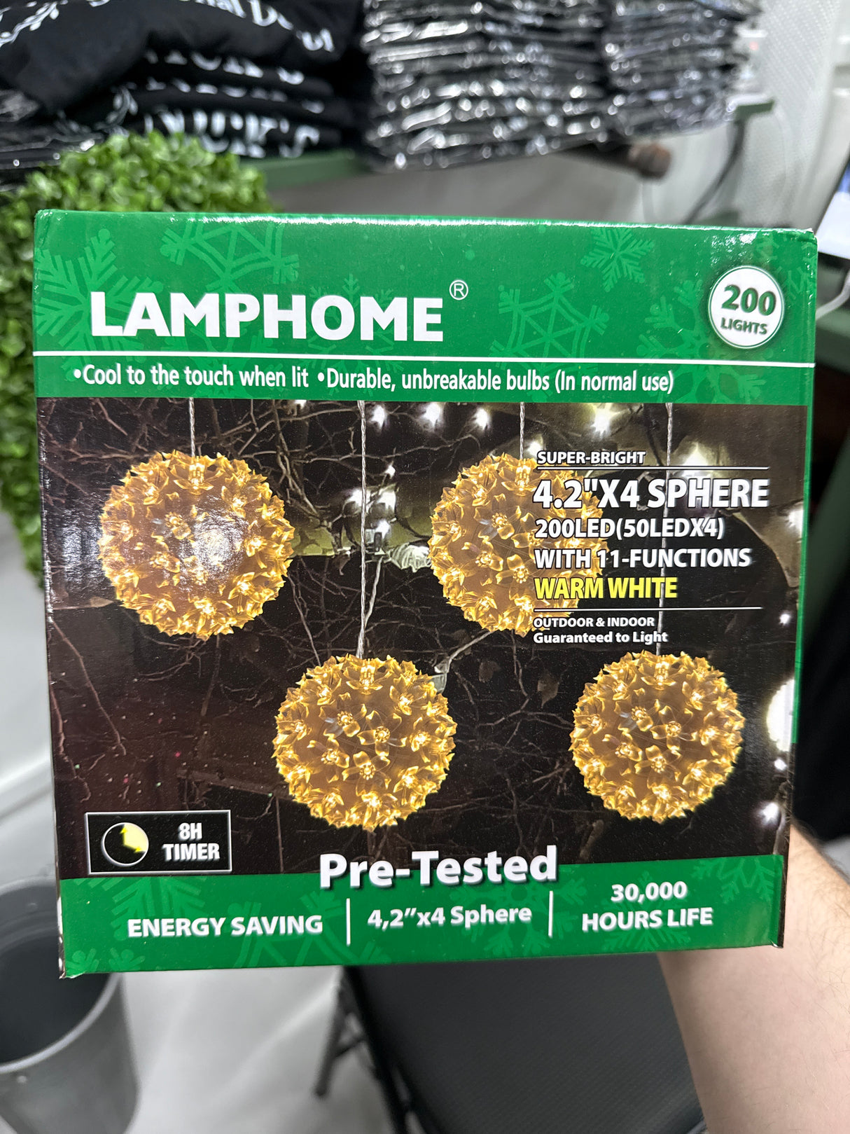 4.2" 200LED Sphere,With 11-Functions (Warm White) (Set of 4)