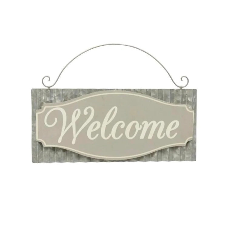 13"Lx5.75"H Corrugated Tin Welcome Sign