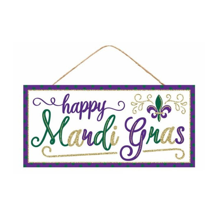 12.5"Lx6"H Happy Mardi Gras Glitter Sign