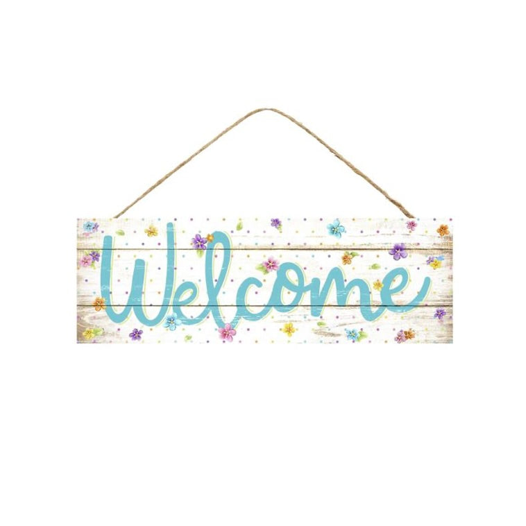 15"L x 5"H Welcome W/Flowers/Dots Sign