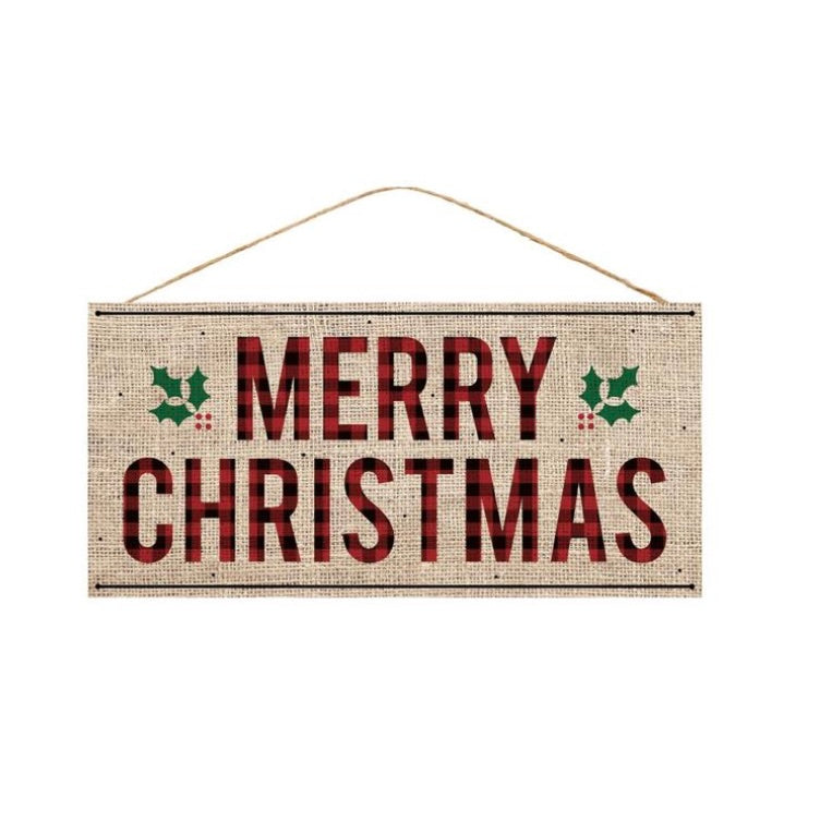 12.5"L X 6"H Merry Christmas Burlap Sign