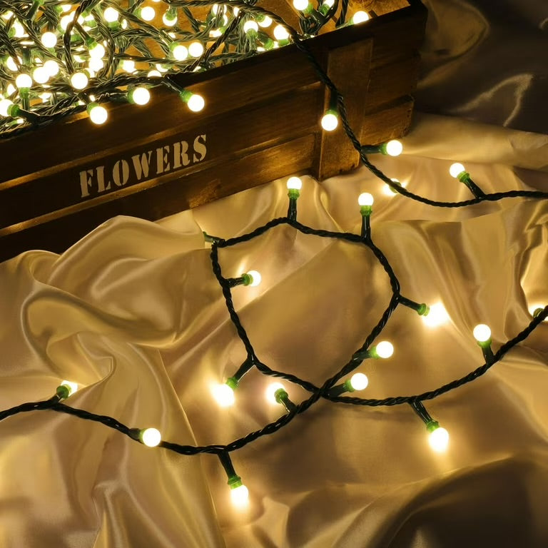 49FT 300LED 9mm Frosted Globe String Lights With Multi Function (Green Wire, Warm White)